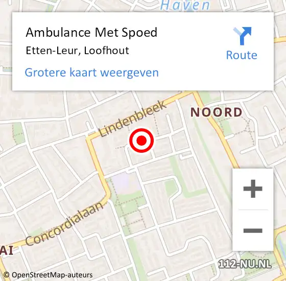 Locatie op kaart van de 112 melding: Ambulance Met Spoed Naar Etten-Leur, Loofhout op 1 mei 2018 19:56