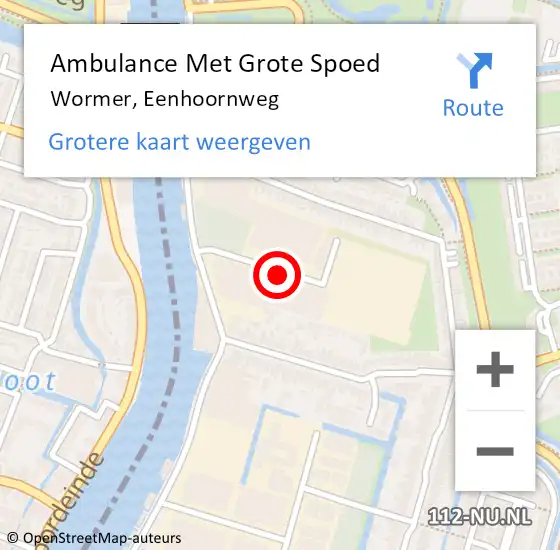 Locatie op kaart van de 112 melding: Ambulance Met Grote Spoed Naar Wormer, Eenhoornweg op 1 mei 2018 19:56