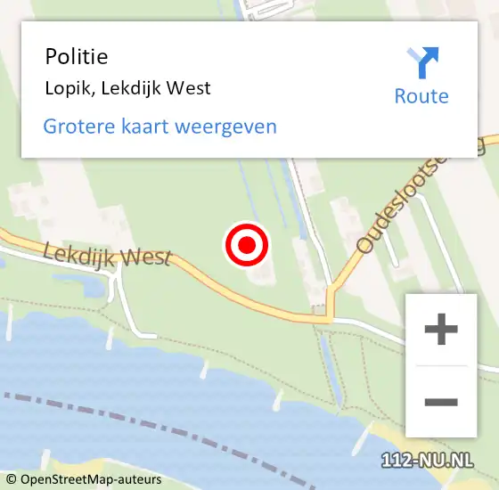 Locatie op kaart van de 112 melding: Politie Lopik, Lekdijk West op 1 mei 2018 20:26