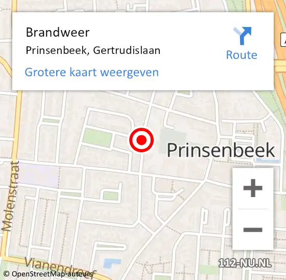 Locatie op kaart van de 112 melding: Brandweer Prinsenbeek, Gertrudislaan op 1 mei 2018 20:30