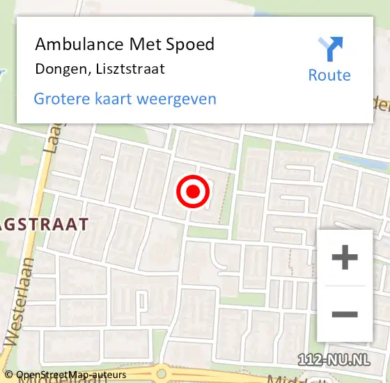 Locatie op kaart van de 112 melding: Ambulance Met Spoed Naar Dongen, Lisztstraat op 1 mei 2018 20:41