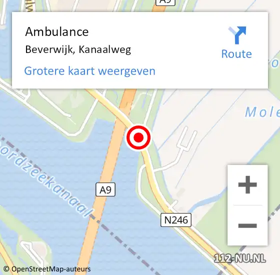 Locatie op kaart van de 112 melding: Ambulance Beverwijk, Kanaalweg op 1 mei 2018 20:51