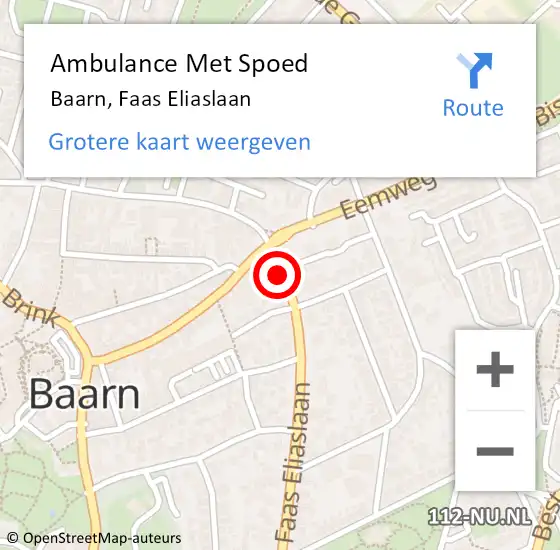 Locatie op kaart van de 112 melding: Ambulance Met Spoed Naar Baarn, Faas Eliaslaan op 1 mei 2018 22:12