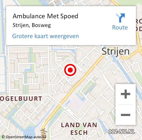Locatie op kaart van de 112 melding: Ambulance Met Spoed Naar Strijen, Bosweg op 2 mei 2018 00:18