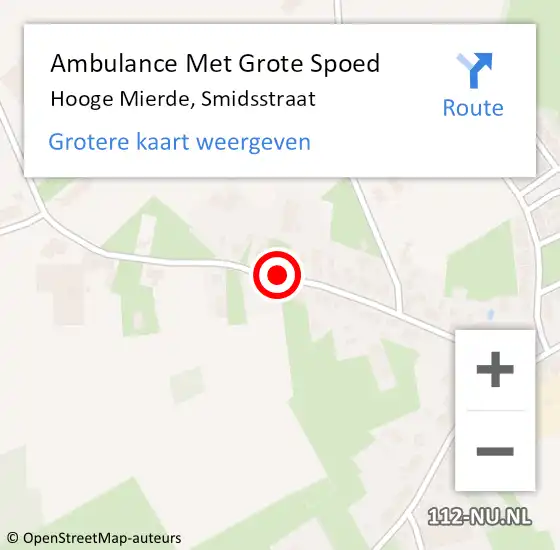 Locatie op kaart van de 112 melding: Ambulance Met Grote Spoed Naar Hooge Mierde, Smidsstraat op 2 mei 2018 00:35