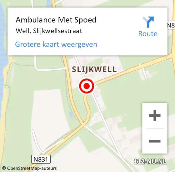 Locatie op kaart van de 112 melding: Ambulance Met Spoed Naar Well, Slijkwellsestraat op 2 mei 2018 00:53