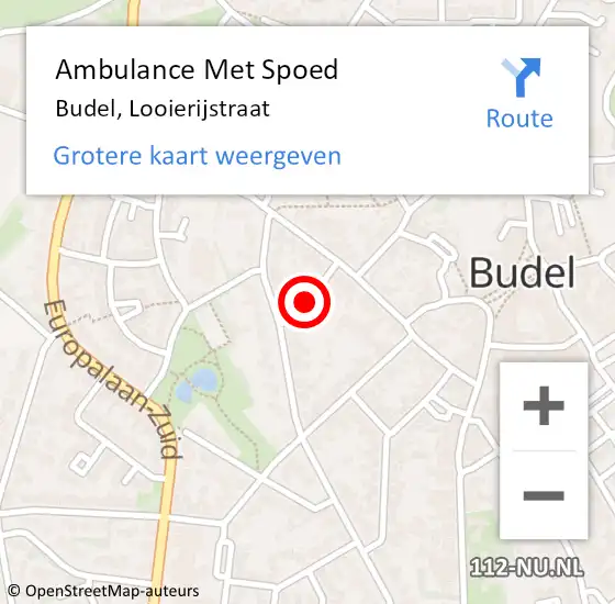 Locatie op kaart van de 112 melding: Ambulance Met Spoed Naar Budel, Looierijstraat op 2 mei 2018 01:55