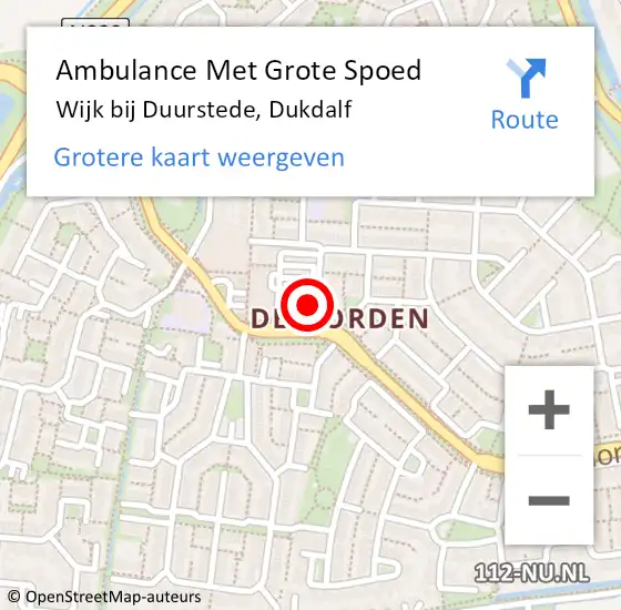 Locatie op kaart van de 112 melding: Ambulance Met Grote Spoed Naar Wijk bij Duurstede, Dukdalf op 2 mei 2018 10:37