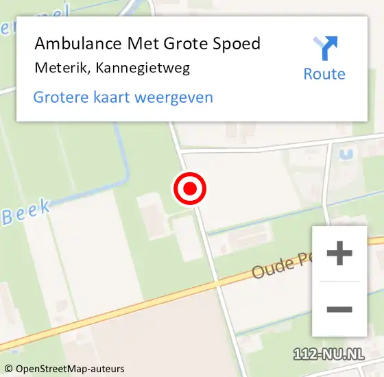 Locatie op kaart van de 112 melding: Ambulance Met Grote Spoed Naar Meterik, Kannegietweg op 2 mei 2018 11:02