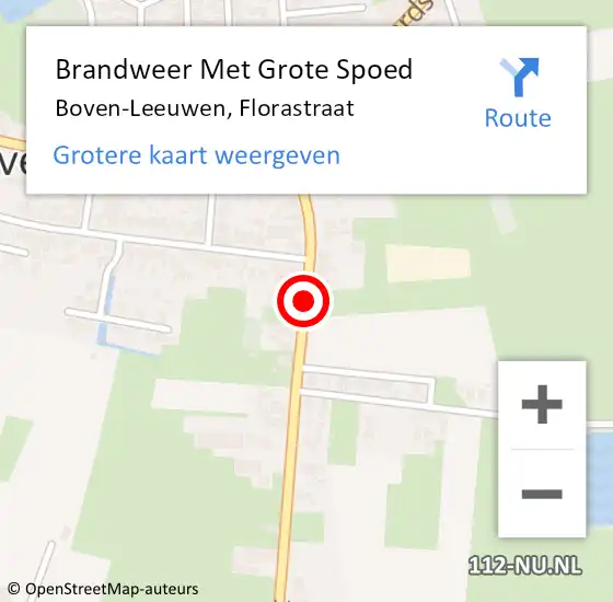 Locatie op kaart van de 112 melding: Brandweer Met Grote Spoed Naar Boven-Leeuwen, Florastraat op 2 mei 2018 12:09