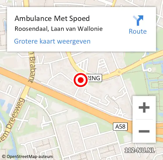 Locatie op kaart van de 112 melding: Ambulance Met Spoed Naar Roosendaal, Laan van Wallonie op 2 mei 2018 12:16