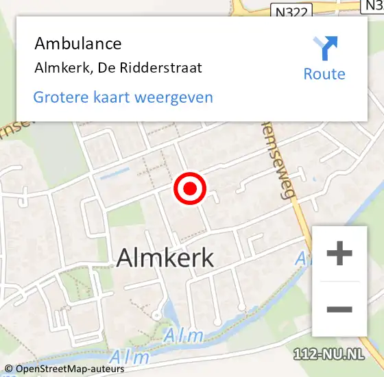 Locatie op kaart van de 112 melding: Ambulance Almkerk, De Ridderstraat op 2 mei 2018 12:29