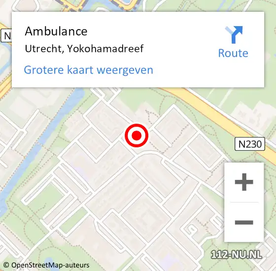 Locatie op kaart van de 112 melding: Ambulance Utrecht, Yokohamadreef op 2 mei 2018 12:47