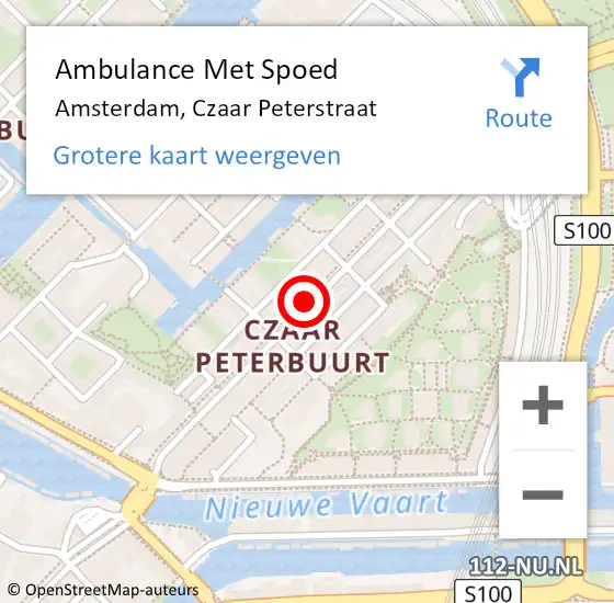 Locatie op kaart van de 112 melding: Ambulance Met Spoed Naar Amsterdam, Czaar Peterstraat op 2 mei 2018 12:55
