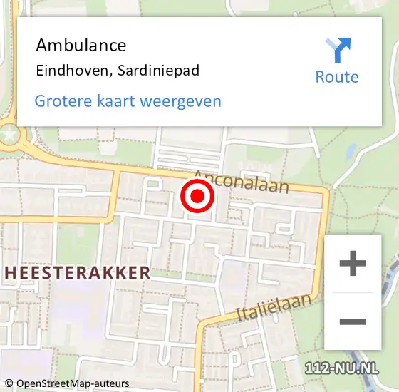 Locatie op kaart van de 112 melding: Ambulance Eindhoven, Sardiniepad op 2 mei 2018 13:11