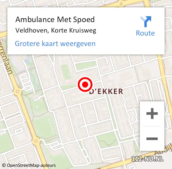 Locatie op kaart van de 112 melding: Ambulance Met Spoed Naar Veldhoven, Korte Kruisweg op 2 mei 2018 13:21