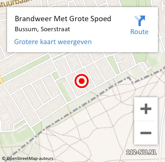 Locatie op kaart van de 112 melding: Brandweer Met Grote Spoed Naar Bussum, Soerstraat op 2 mei 2018 14:51