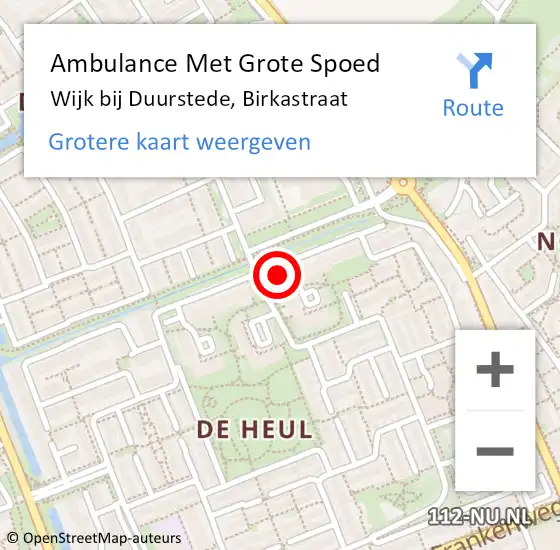 Locatie op kaart van de 112 melding: Ambulance Met Grote Spoed Naar Wijk bij Duurstede, Birkastraat op 2 mei 2018 15:13