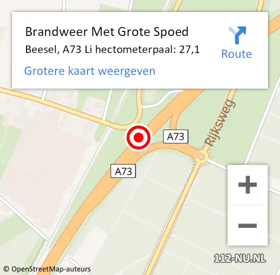 Locatie op kaart van de 112 melding: Brandweer Met Grote Spoed Naar Beesel, A73 Li hectometerpaal: 27,6 op 2 mei 2018 16:02