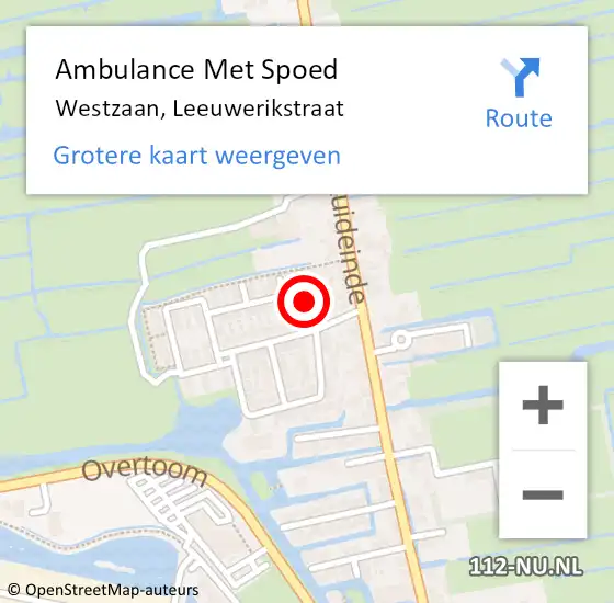 Locatie op kaart van de 112 melding: Ambulance Met Spoed Naar Westzaan, Leeuwerikstraat op 2 mei 2018 16:02