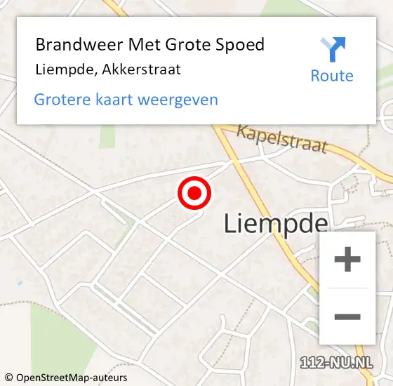 Locatie op kaart van de 112 melding: Brandweer Met Grote Spoed Naar Liempde, Akkerstraat op 2 mei 2018 16:05