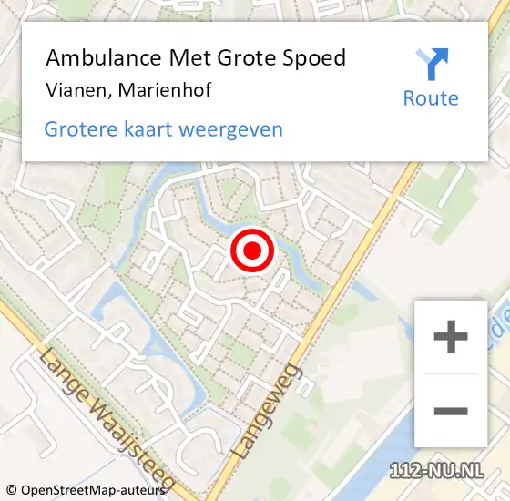 Locatie op kaart van de 112 melding: Ambulance Met Grote Spoed Naar Vianen, Marienhof op 2 mei 2018 17:35