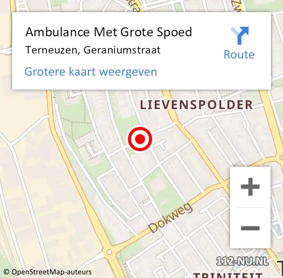 Locatie op kaart van de 112 melding: Ambulance Met Grote Spoed Naar Terneuzen, Geraniumstraat op 2 mei 2018 19:17