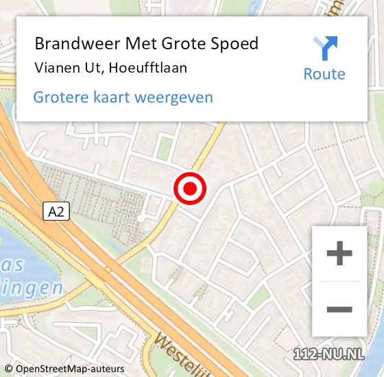 Locatie op kaart van de 112 melding: Brandweer Met Grote Spoed Naar Vianen Ut, Hoeufftlaan op 2 mei 2018 19:25