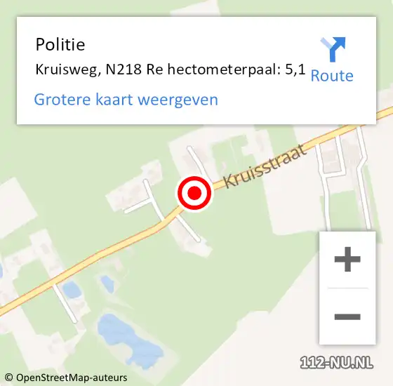 Locatie op kaart van de 112 melding: Politie Kruisweg, N218 Re hectometerpaal: 5,1 op 2 mei 2018 20:13