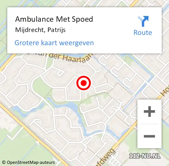 Locatie op kaart van de 112 melding: Ambulance Met Spoed Naar Mijdrecht, Patrijs op 2 mei 2018 20:25