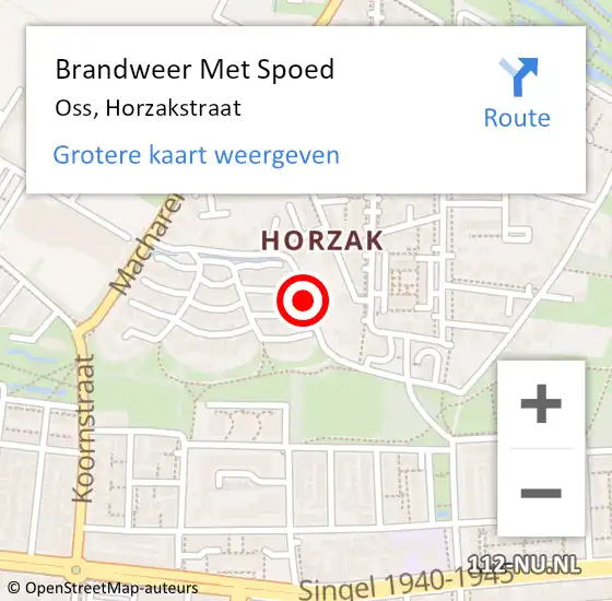 Locatie op kaart van de 112 melding: Brandweer Met Spoed Naar Oss, Horzakstraat op 2 mei 2018 20:51