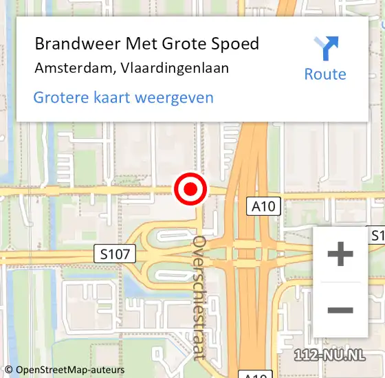 Locatie op kaart van de 112 melding: Brandweer Met Grote Spoed Naar Amsterdam, Vlaardingenlaan op 2 mei 2018 22:55