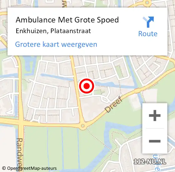 Locatie op kaart van de 112 melding: Ambulance Met Grote Spoed Naar Enkhuizen, Plataanstraat op 2 mei 2018 23:15