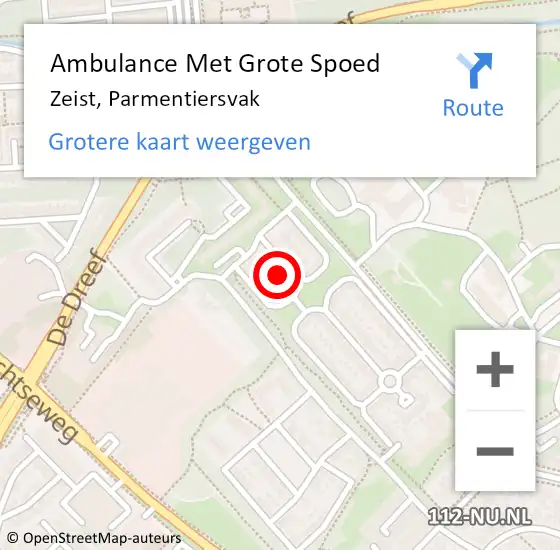 Locatie op kaart van de 112 melding: Ambulance Met Grote Spoed Naar Zeist, Parmentiersvak op 2 mei 2018 23:17