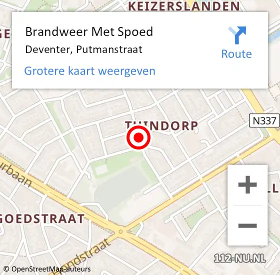 Locatie op kaart van de 112 melding: Brandweer Met Spoed Naar Deventer, Putmanstraat op 3 mei 2018 00:40