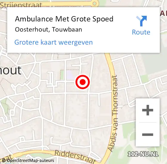 Locatie op kaart van de 112 melding: Ambulance Met Grote Spoed Naar Oosterhout, Touwbaan op 3 mei 2018 01:43