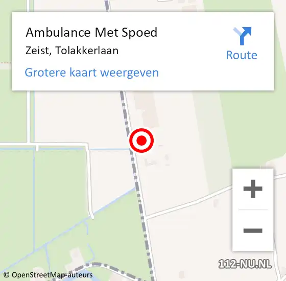 Locatie op kaart van de 112 melding: Ambulance Met Spoed Naar Zeist, Tolakkerlaan op 3 mei 2018 04:37