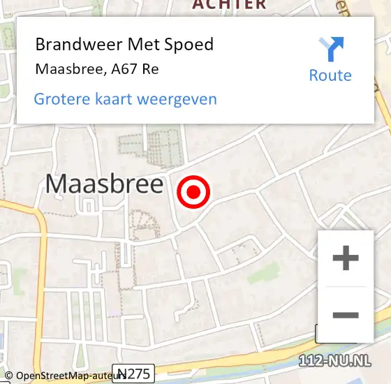 Locatie op kaart van de 112 melding: Brandweer Met Spoed Naar Maasbree, A67 Re op 3 mei 2018 06:13