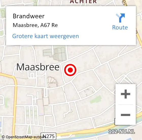 Locatie op kaart van de 112 melding: Brandweer Maasbree, A67 Re op 3 mei 2018 06:14