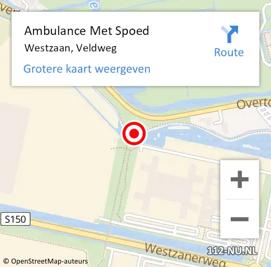 Locatie op kaart van de 112 melding: Ambulance Met Spoed Naar Westzaan, Veldweg op 3 mei 2018 07:50