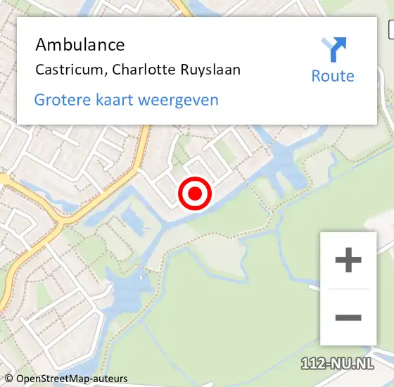 Locatie op kaart van de 112 melding: Ambulance Castricum, Charlotte Ruyslaan op 3 mei 2018 08:12