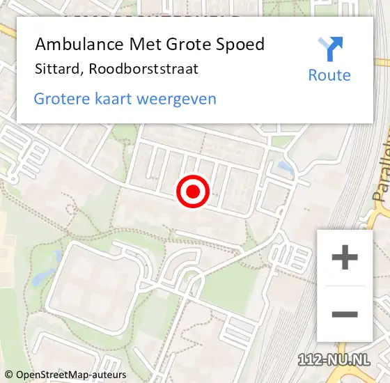 Locatie op kaart van de 112 melding: Ambulance Met Grote Spoed Naar Sittard, Roodborststraat op 24 februari 2014 07:43