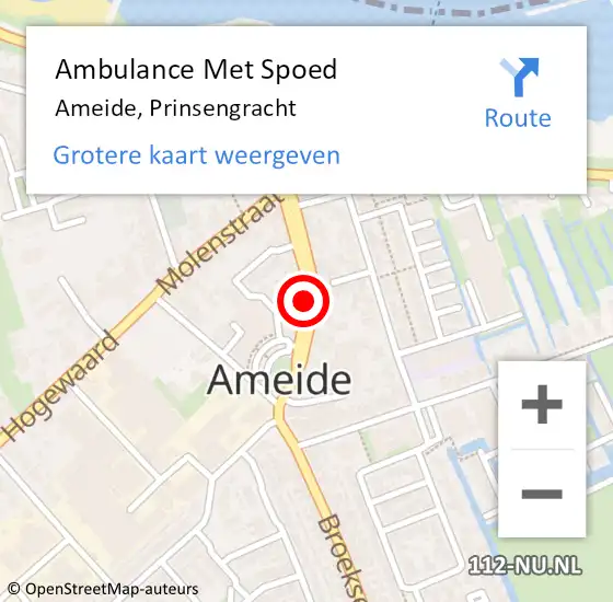 Locatie op kaart van de 112 melding: Ambulance Met Spoed Naar Ameide, Prinsengracht op 3 mei 2018 10:07