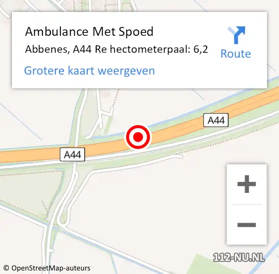 Locatie op kaart van de 112 melding: Ambulance Met Spoed Naar Abbenes, A44 Li op 3 mei 2018 10:42