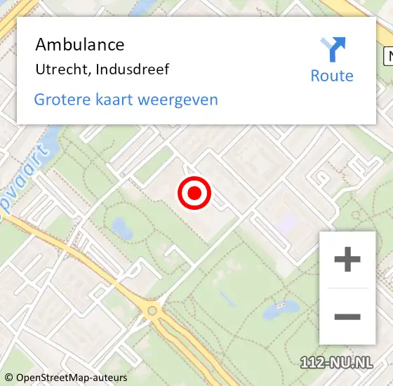 Locatie op kaart van de 112 melding: Ambulance Utrecht, Indusdreef op 3 mei 2018 10:43
