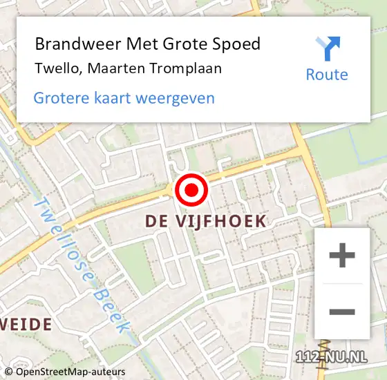 Locatie op kaart van de 112 melding: Brandweer Met Grote Spoed Naar Twello, Maarten Tromplaan op 24 februari 2014 07:56