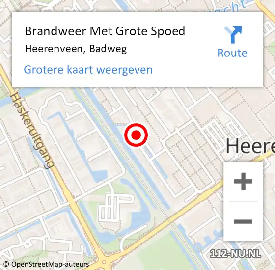 Locatie op kaart van de 112 melding: Brandweer Met Grote Spoed Naar Heerenveen, Badweg op 3 mei 2018 11:26