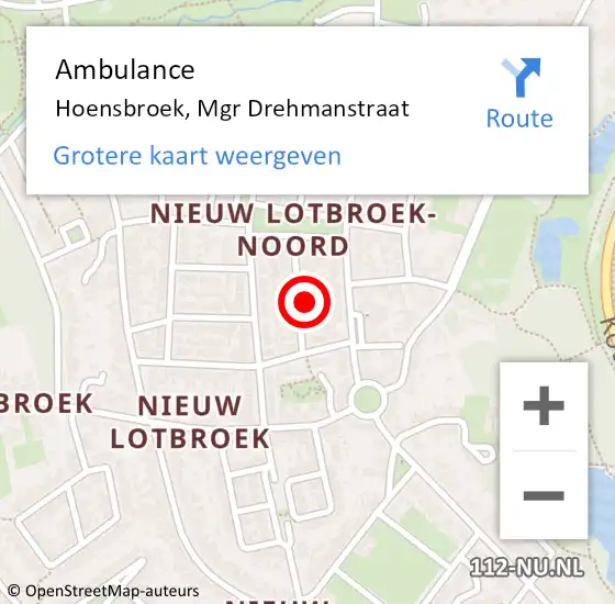 Locatie op kaart van de 112 melding: Ambulance Hoensbroek, Mgr Drehmanstraat op 24 februari 2014 07:57