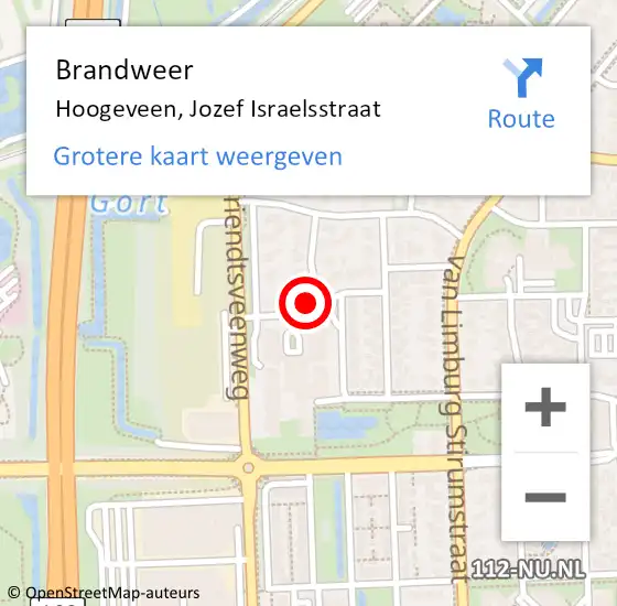 Locatie op kaart van de 112 melding: Brandweer Hoogeveen, Jozef Israelsstraat op 3 mei 2018 11:40