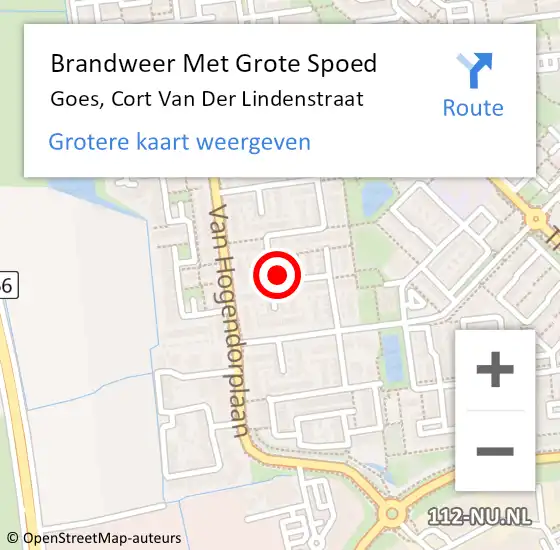 Locatie op kaart van de 112 melding: Brandweer Met Grote Spoed Naar Goes, Cort Van Der Lindenstraat op 3 mei 2018 12:20